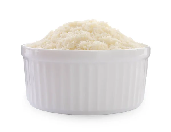 Bowl Grated Parmesan Cheese Isolated White — Stock Fotó