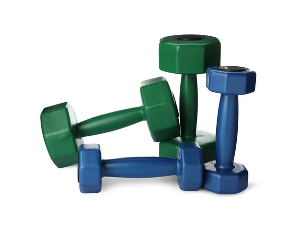 Colorful Dumbbells White Background Weight Training Equipment — Stockfoto