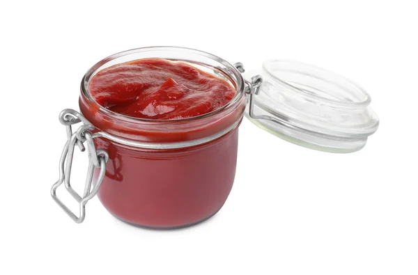 Tasty Ketchup Glass Jar Isolated White — 스톡 사진