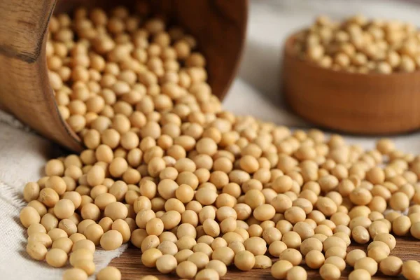 Natural Soy Beans Wooden Table Closeup — Stock Photo, Image