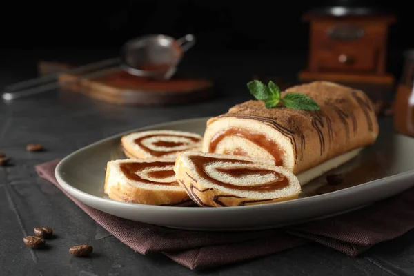 Tasty Cake Roll Jam Mint Grey Table — Stock Photo, Image