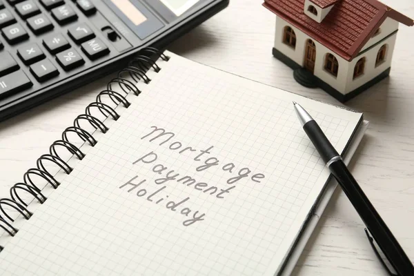 Notebook Words Mortgage Payment Holiday Pen Calculator House Model White — Photo