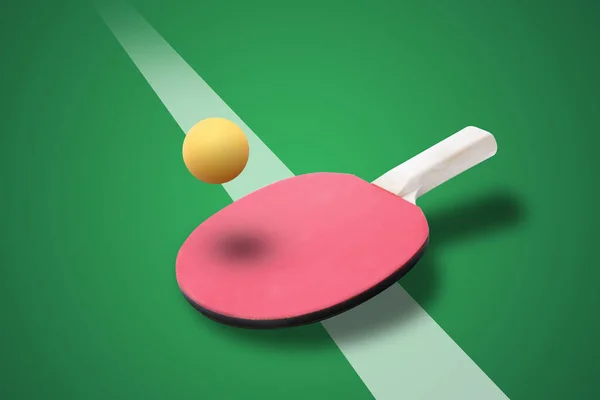Весло Мяч Зеленом Столе Пинг Понга — стоковое фото