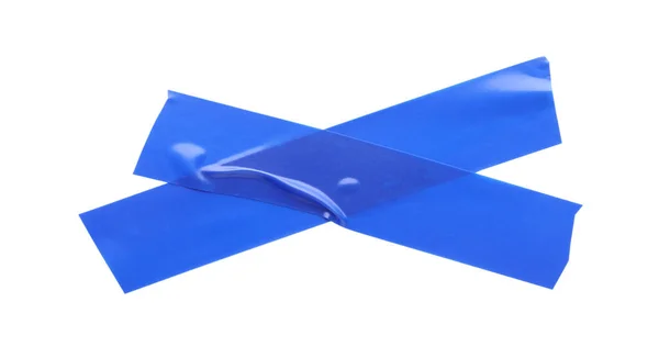 Crossed Pieces Blue Insulating Tape White Background Top View — Stockfoto