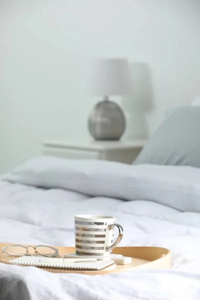 Mug Hot Drink Stylish Cup Coaster Glasses Notebook Bed Room — Foto Stock