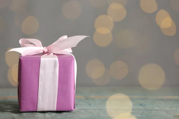 Gift Box Wooden Table Space Text Valentine Day Celebration — Stock Photo, Image