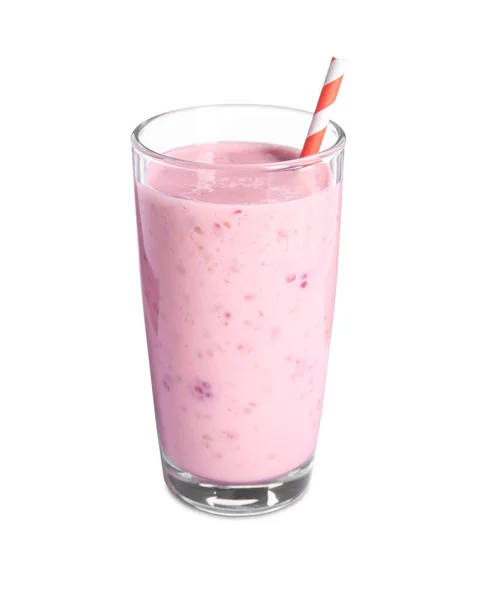 Tasty Raspberry Smoothie Glass Isolated White — Stockfoto