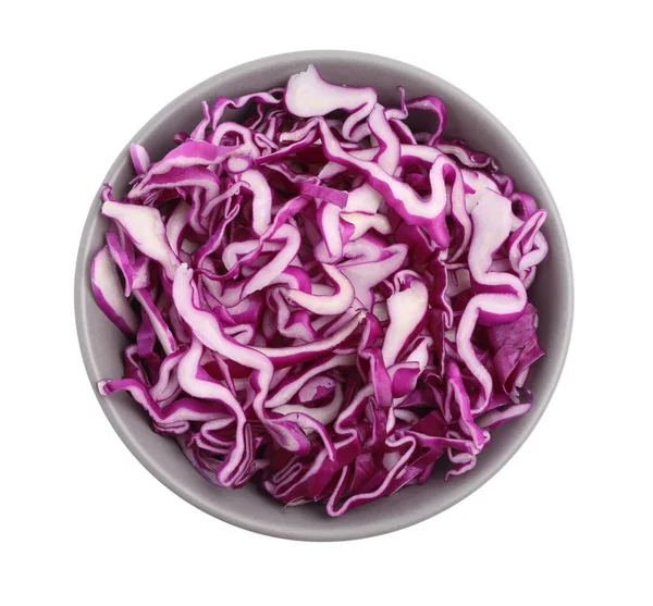 Bowl Shredded Fresh Red Cabbage Isolated White Top View —  Fotos de Stock