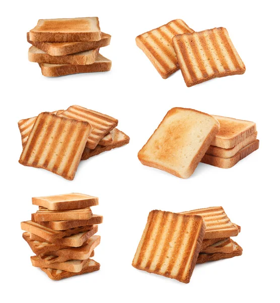 Set Tasty Toasted Bread White Background — Stockfoto