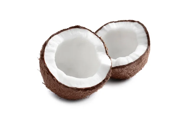 Halves Fresh Ripe Coconut White Background — Zdjęcie stockowe