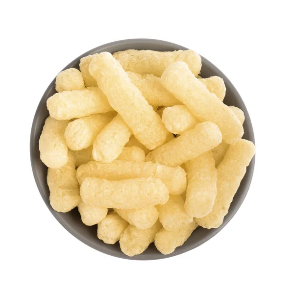 Bowl Sweet Corn Sticks Isolated White Top View — 图库照片