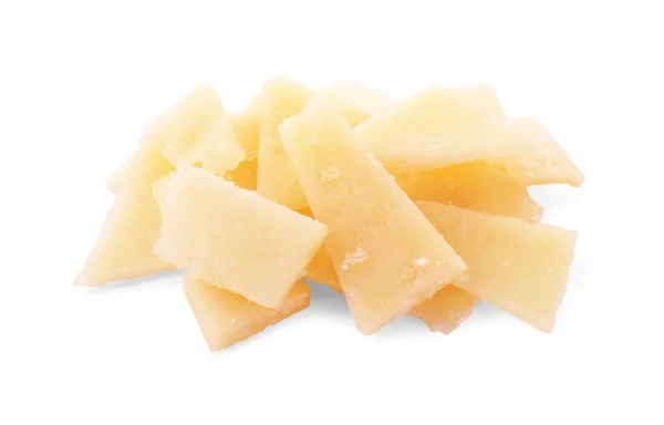 Pile Parmesan Cheese Pieces White Background — Stockfoto