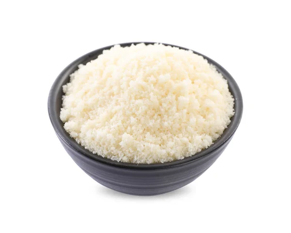 Bowl Grated Parmesan Cheese Isolated White — Stock Fotó