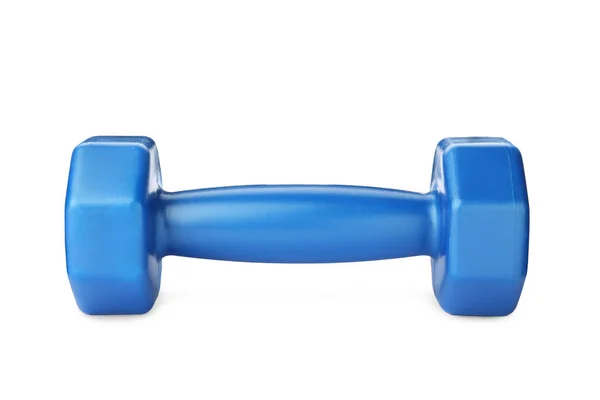 Blue Dumbbell Isolated White Weight Training Equipment — Stockfoto