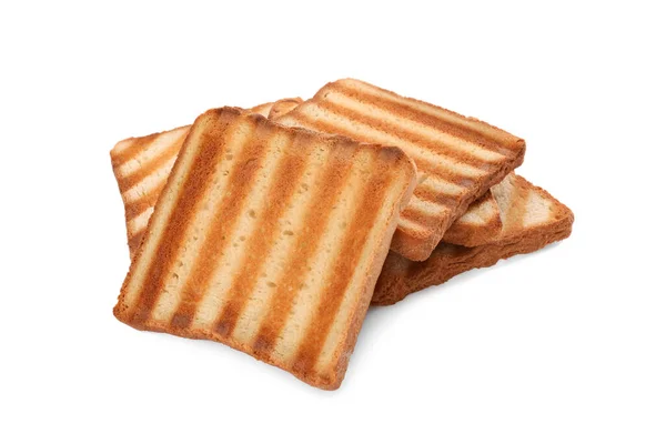 Slices Delicious Toasted White Background — Zdjęcie stockowe