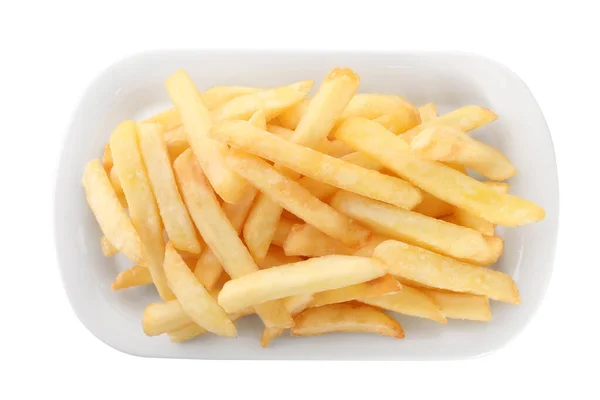 Plate Delicious French Fries White Background Top View — Stock Photo, Image