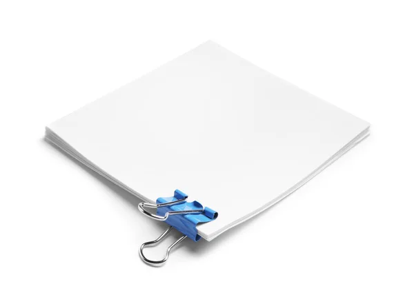 Note Paper Sheets Blue Clip Isolated White — Foto Stock