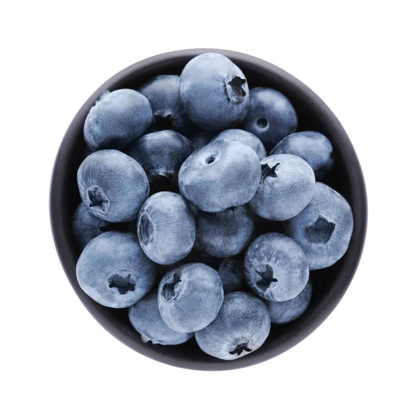 Tasty Fresh Ripe Blueberries Bowl White Background Top View - Stock-foto