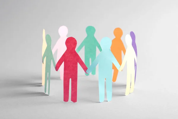 Paper Human Figures Making Circle White Background Diversity Inclusion Concept — Stockfoto