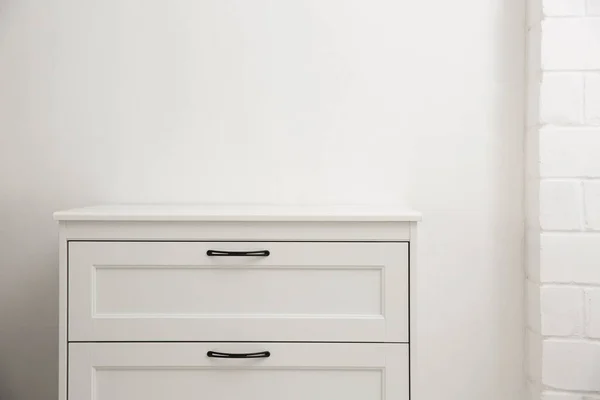 Modern White Chest Drawers Light Wall Room Space Text Interior —  Fotos de Stock