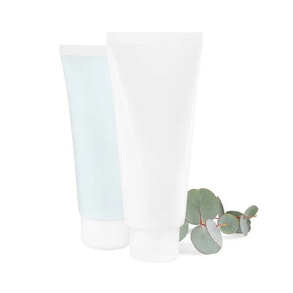 Tubes Hand Cream Eucalyptus White Background — Foto de Stock