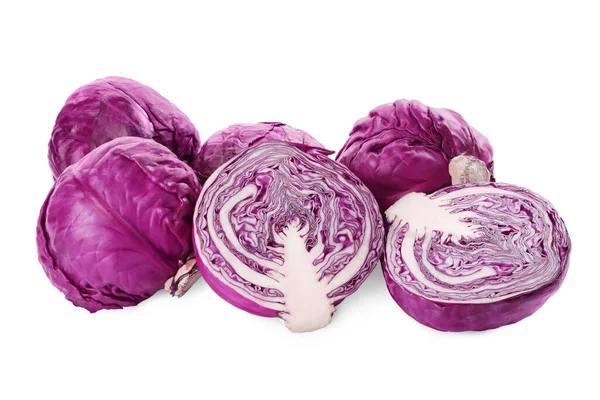 Whole Cut Red Cabbages White Background — ストック写真