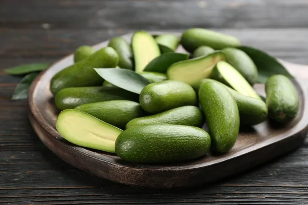 Fresh Seedless Avocados Dark Wooden Table Closeup — Stock Photo, Image