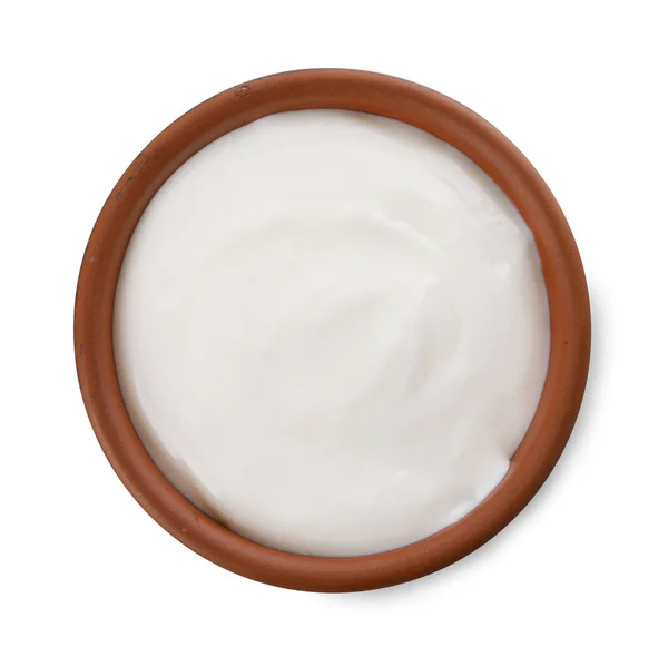 Bowl Delicious Organic Yogurt Isolated White Top View — Stock Fotó