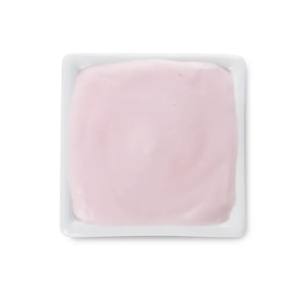Bowl Delicious Organic Yogurt Isolated White Top View — Stockfoto