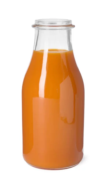 Fresh Carrot Juice Glass Bottle Isolated White — Stock Fotó