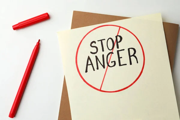 Sheet Paper Crossed Inscription Stop Anger Red Felt Tip Pen — Stok fotoğraf