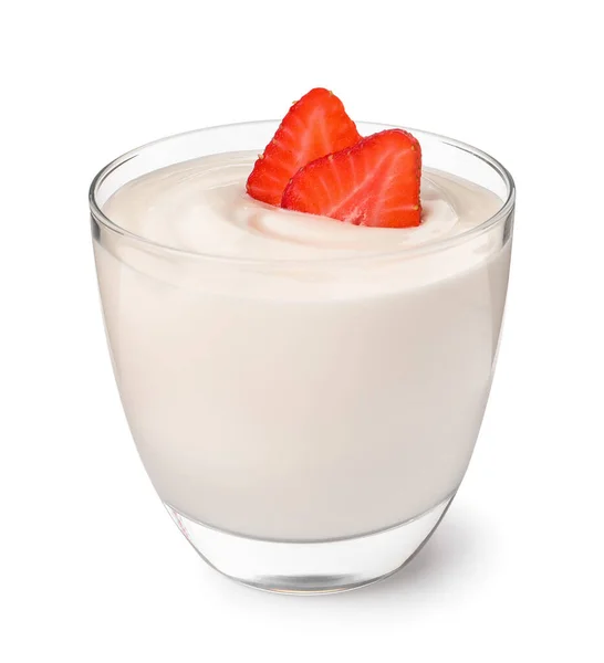 Glass Delicious Yogurt Strawberries Isolated White —  Fotos de Stock