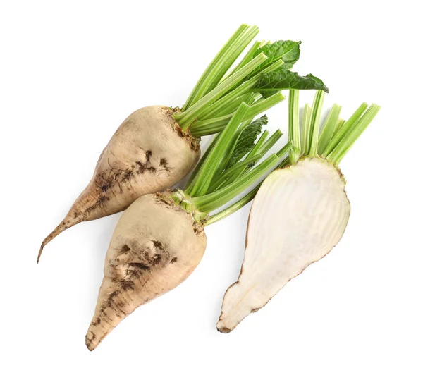 Whole Cut Sugar Beets White Background Top View — Zdjęcie stockowe