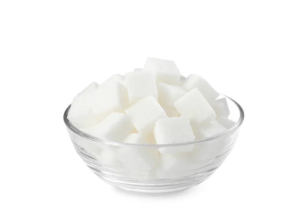 Mísa Cukru Kostky Izolované Bílém — Stock fotografie