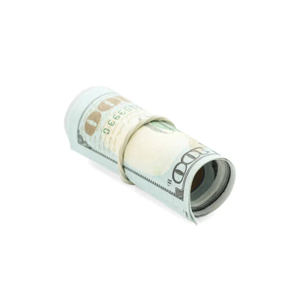 Rolled Dollar Banknotes Isolated White American National Currency – stockfoto