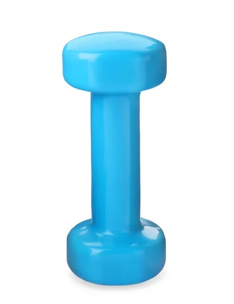 Light Blue Dumbbell Isolated White Weight Training Equipment — Stockfoto