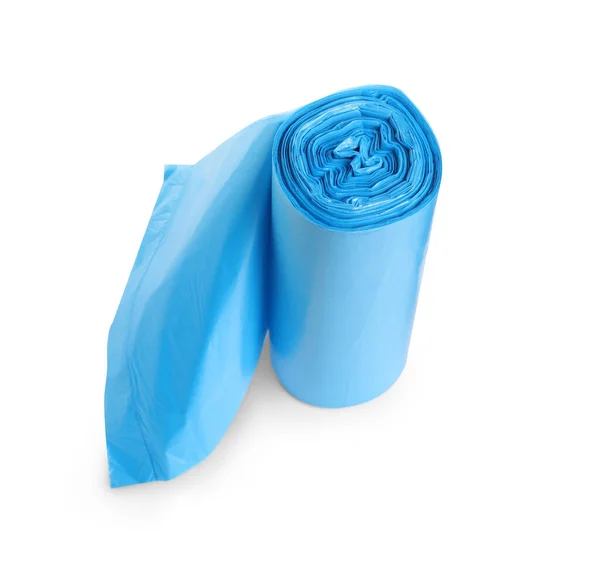 Roll Turquoise Garbage Bags White Background Cleaning Supplies — Stok fotoğraf