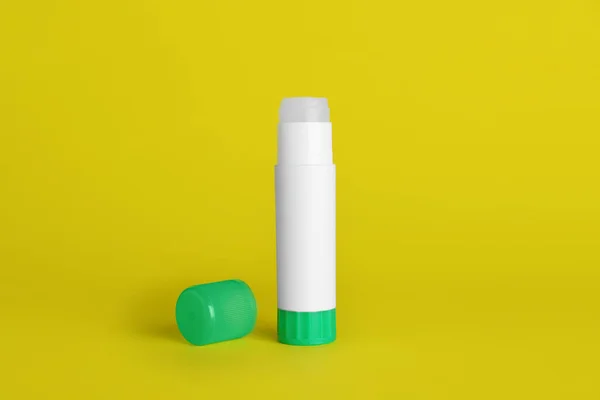 Blank Glue Stick Cap Yellow Background — Stok fotoğraf