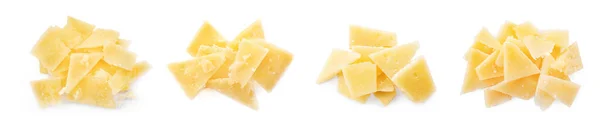 Set Delicious Parmesan Cheese White Background Top View Banner Design — 스톡 사진