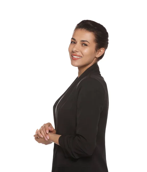 Portrait Hostess Uniform White Background — 스톡 사진