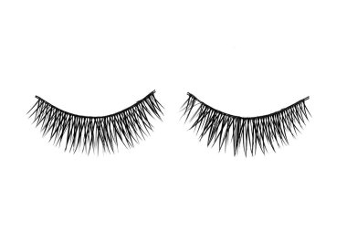 Fake eyelashes on white background, top view. Makeup product