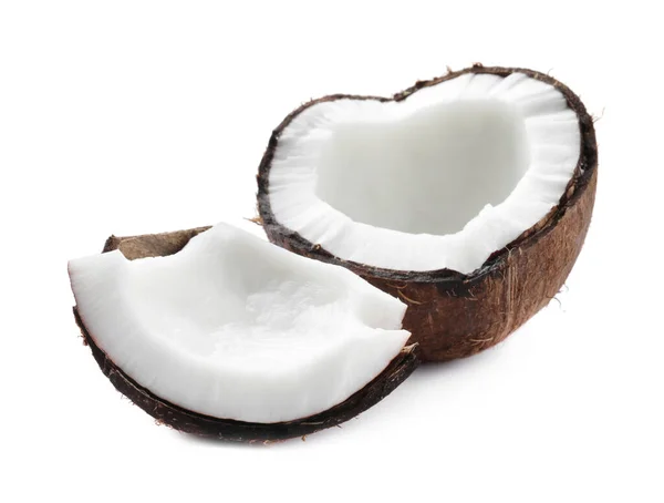 Fresh Ripe Broken Coconut Isolated White — Stock fotografie