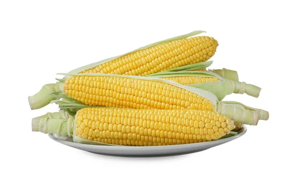 Corncobs Green Husks Isolated White — Fotografia de Stock