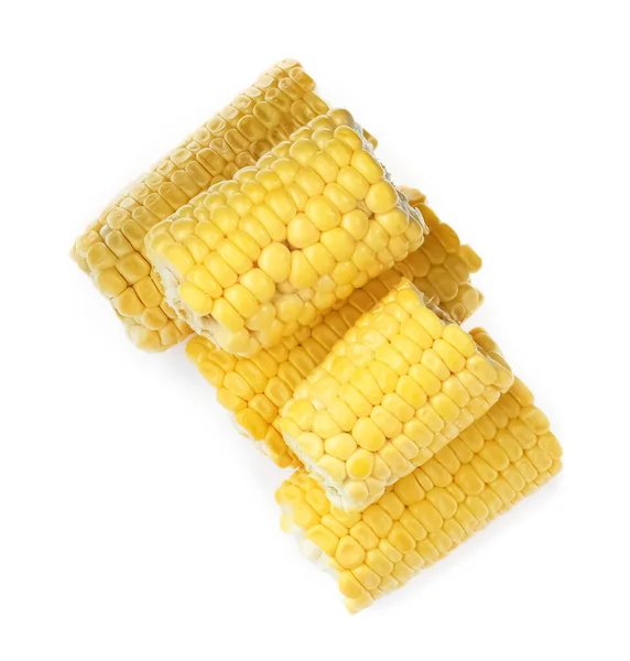 Pieces Corncobs White Background Top View — 스톡 사진