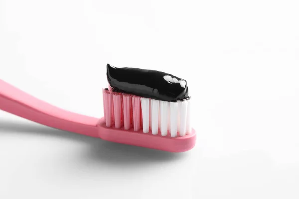 Brush Charcoal Toothpaste White Background — Stockfoto