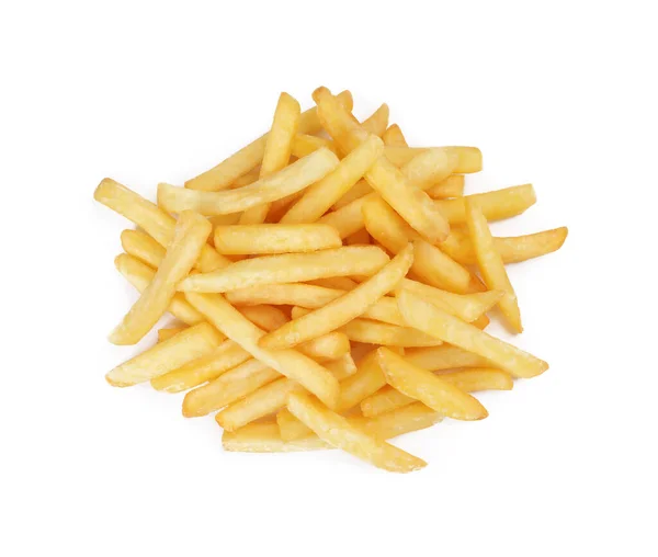 Delicious Fresh French Fries White Background Top View — 图库照片