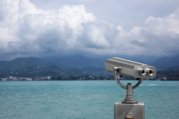 Metal Tower Viewer Installed Sea Space Text Mounted Binoculars — Stock Photo, Image