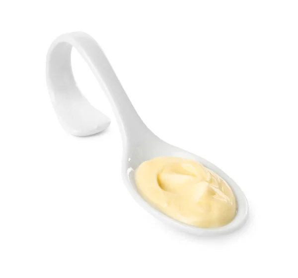 Mayonnaise Ceramic Serving Spoon Isolated White — Foto Stock