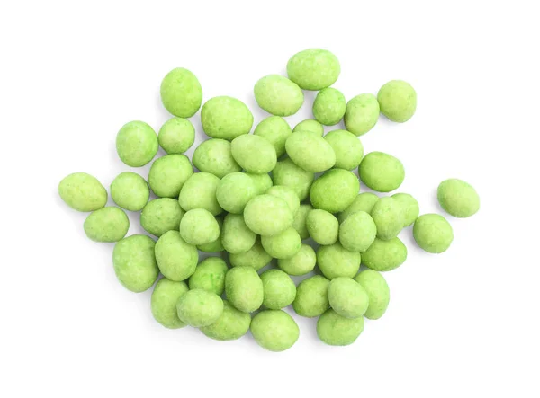 Pile Wasabi Coated Peanuts White Background Top View — Zdjęcie stockowe