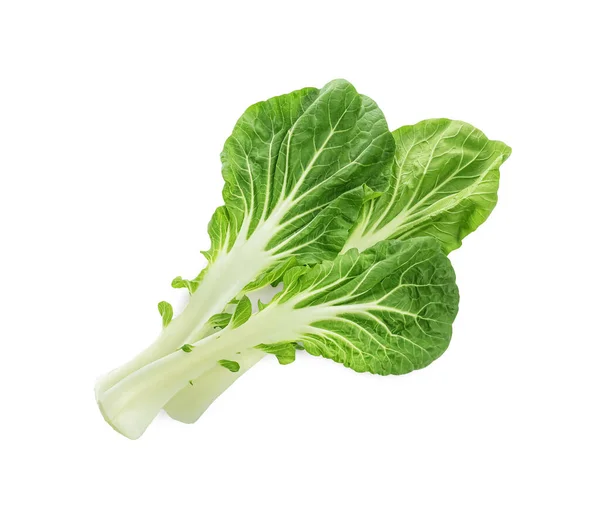 Fresh Leaves Green Pak Choy Cabbage White Background Top View — Stockfoto